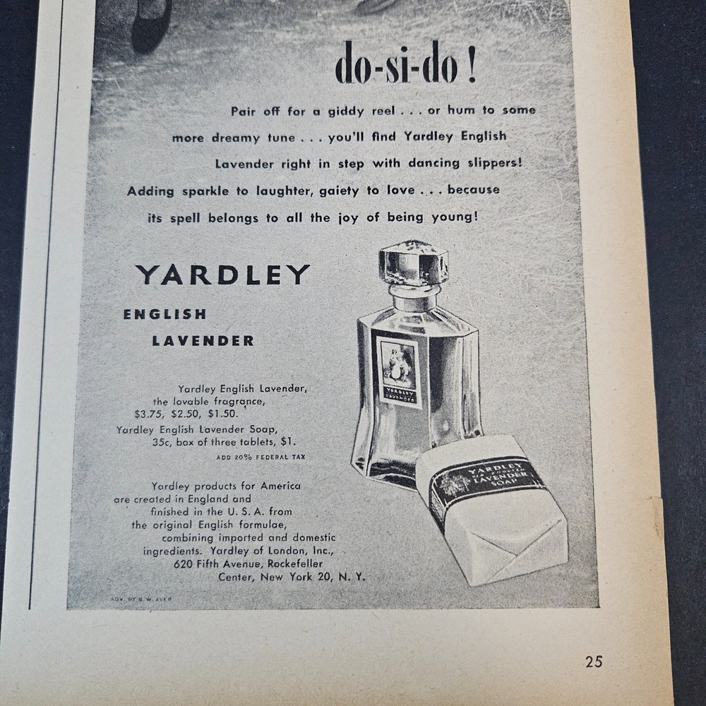 1945 Yardley English Lavender Frangrance & Soap Vintage Print Ad Dancing Soldier